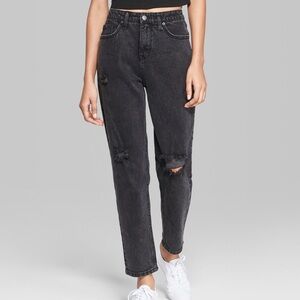 Wild Fable Super High Rise Tapered Washed Black Distressed Jeans